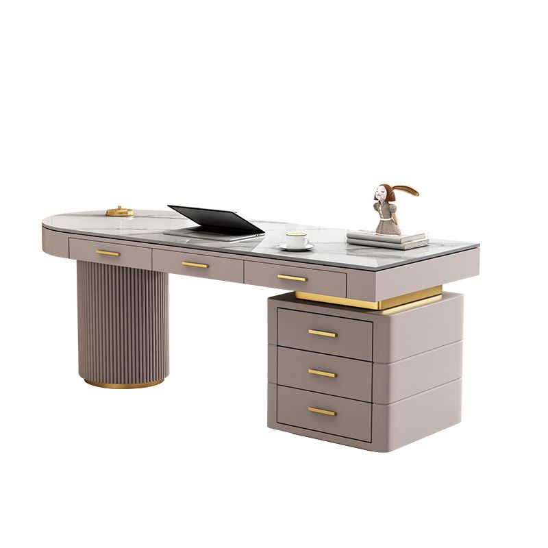 Rectangle Stone Top Office Desk Glam Writing Desk with 6 Drawers for Office