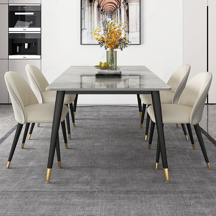 Glam Rectangle Dinette Set 1/4/5/7 Pieces Dining Table Set with Grey Sintered Stone Top