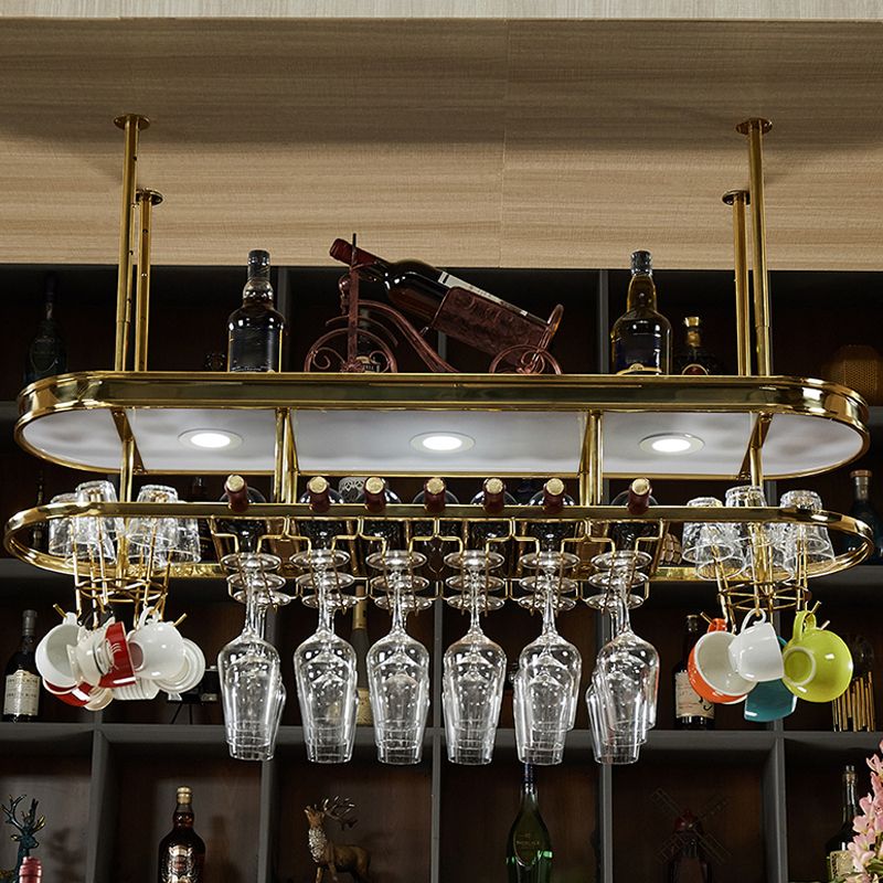 Stainless Steel Wine Rack Modern Style Hanging Wine Rack Holder in Gold