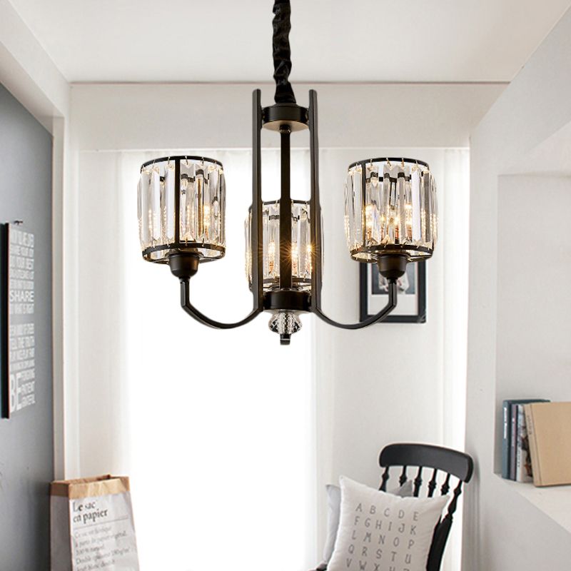 Lampada del soffitto a blocchi di cristallo cilindro rustico 3/6/8 luci lampadario nero lampadario per soggiorno