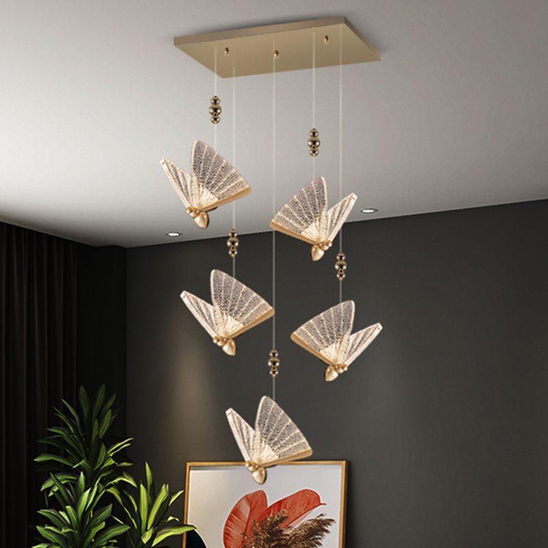 Butterfly Acryl LED Pendellampe künstlerische goldene Finish -Hängelampe für Esszimmer