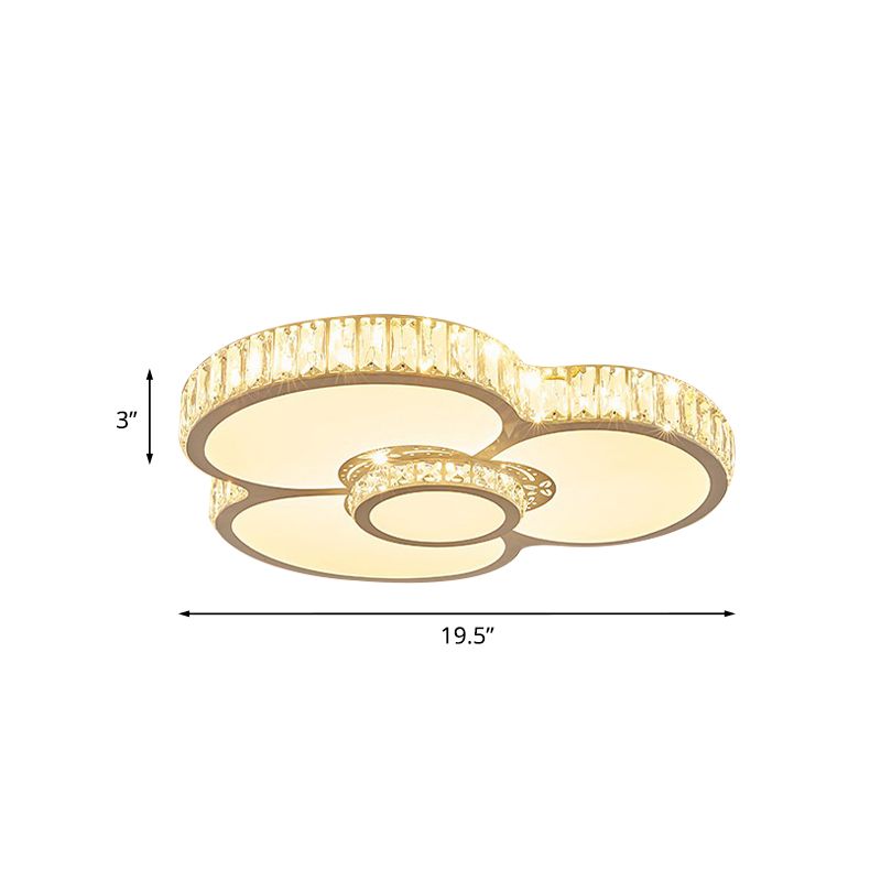 Lampada da soffitto a petalo bianco montata a incasso con prisma di cristallo smussato semplice a LED per camera da letto