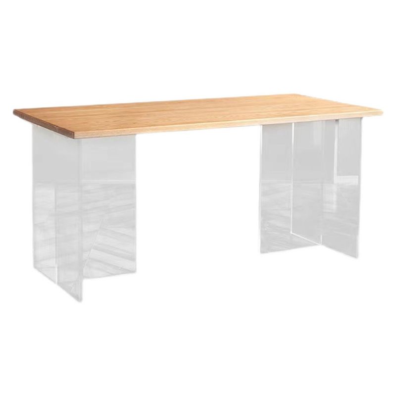 Modern Oak Wood Table for Restaurant Rectangle Dining Table with Acrylic Double Pedestal