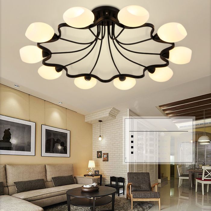 Luz de montaje semi de montura semi de vidrio sombreado Simplicidad Semi Flush Light en negro