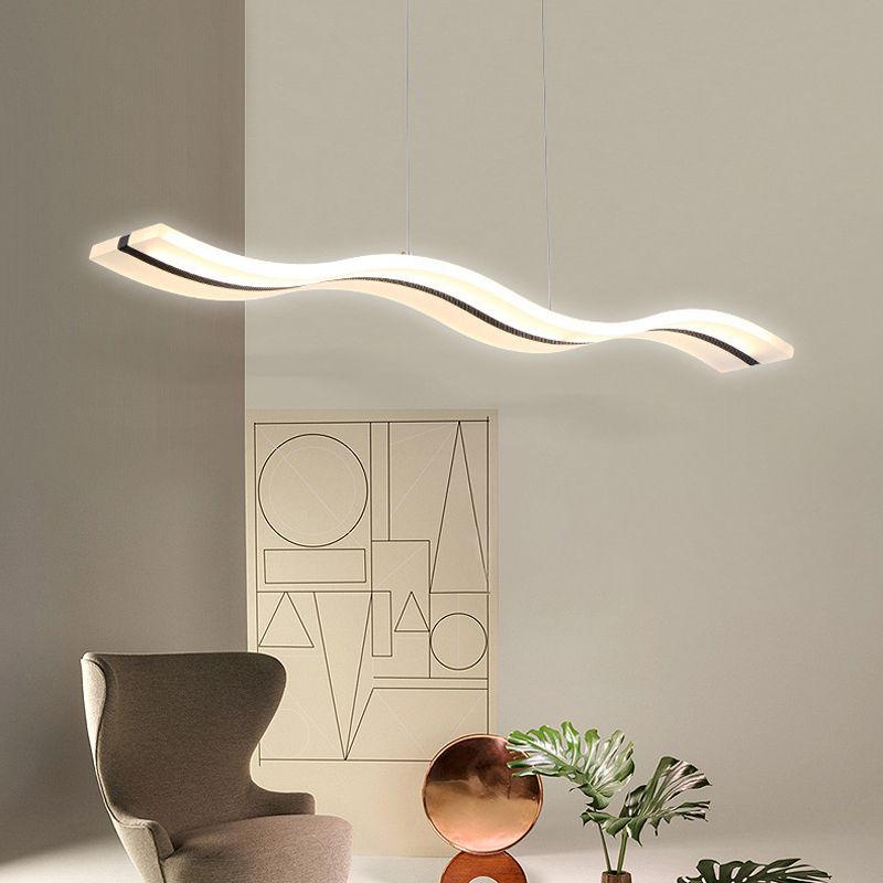 Linear Shape Chandelier Lighting Modern Style Acrylic 1 Lights Island Lamp in White