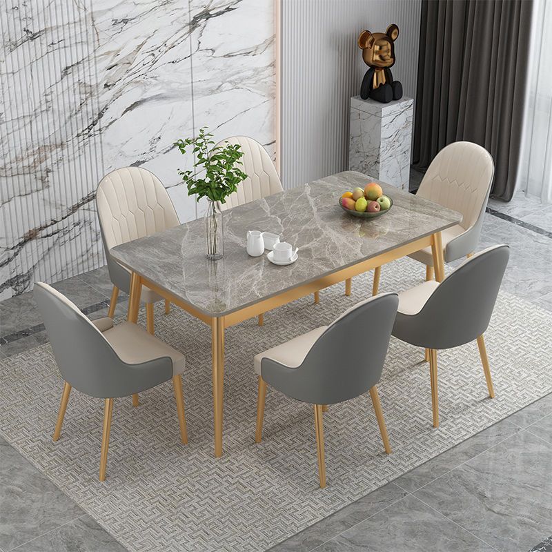 Luxury Sintered Stone Dining Table Rectangle Grey Top Table with Metal 4 Legs