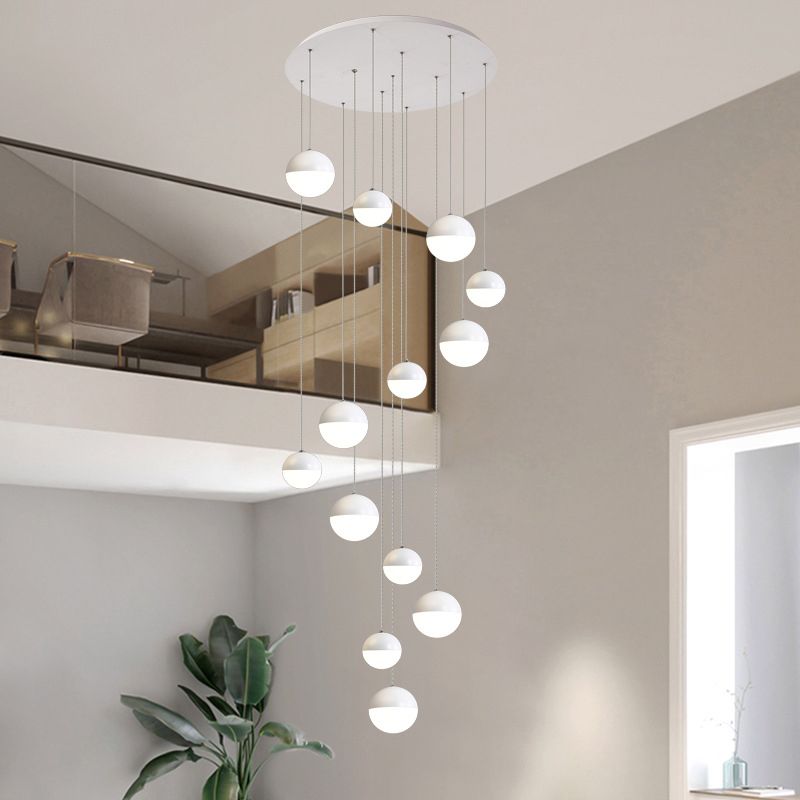 Modern Ball Shape Pendant Glass Multiple Hanging Ceiling Light for Spiral Stair