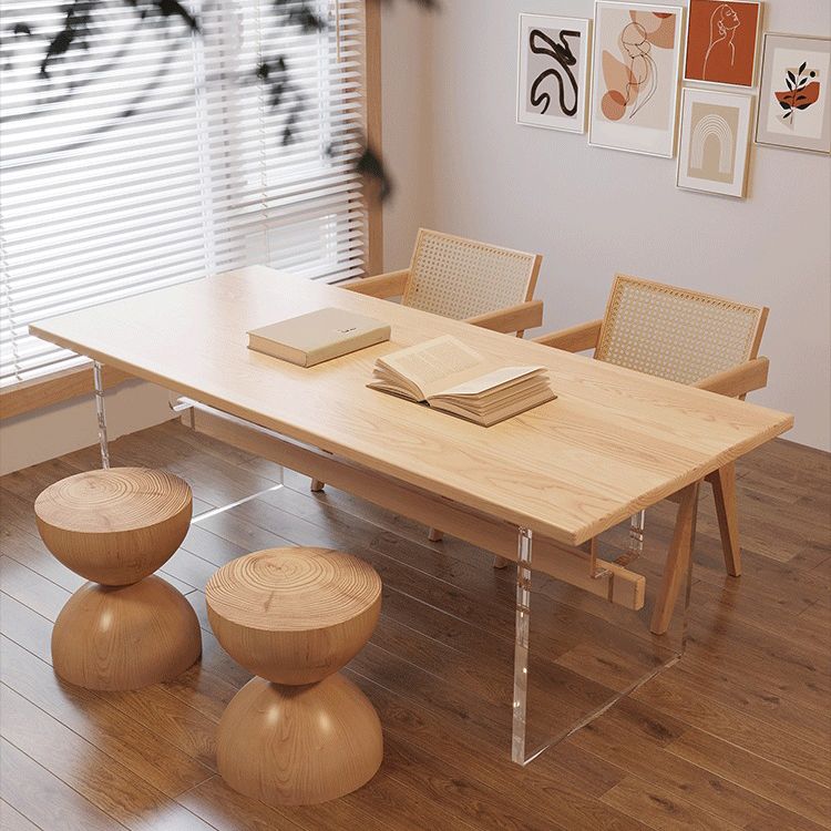 Solid Wood Trestle Base Table Modern Furniture in Natural for Restaurant