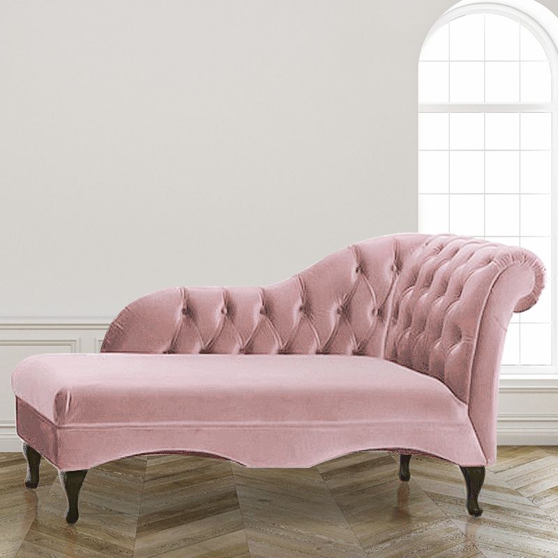 Living Room Rolled Arms Chaise Modern Style Velvet Chaise with Two Arms