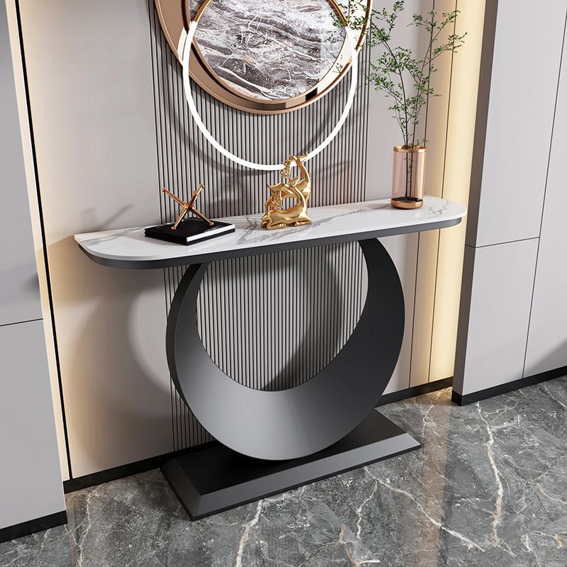 Contemporary Half Moon Console Accent Table Antique Finish Console Sofa Table in Stone