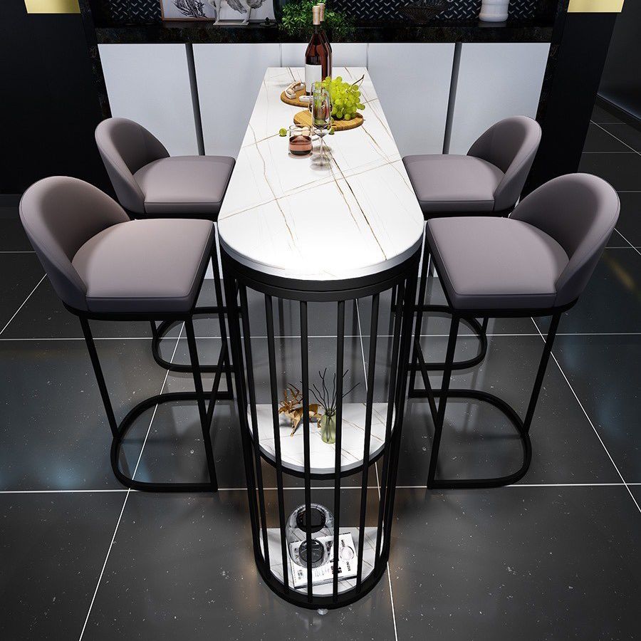 Modern Bar Table Set 1/3/5 Pieces Rectangle Stone Counter Table with Stools for Kitchen