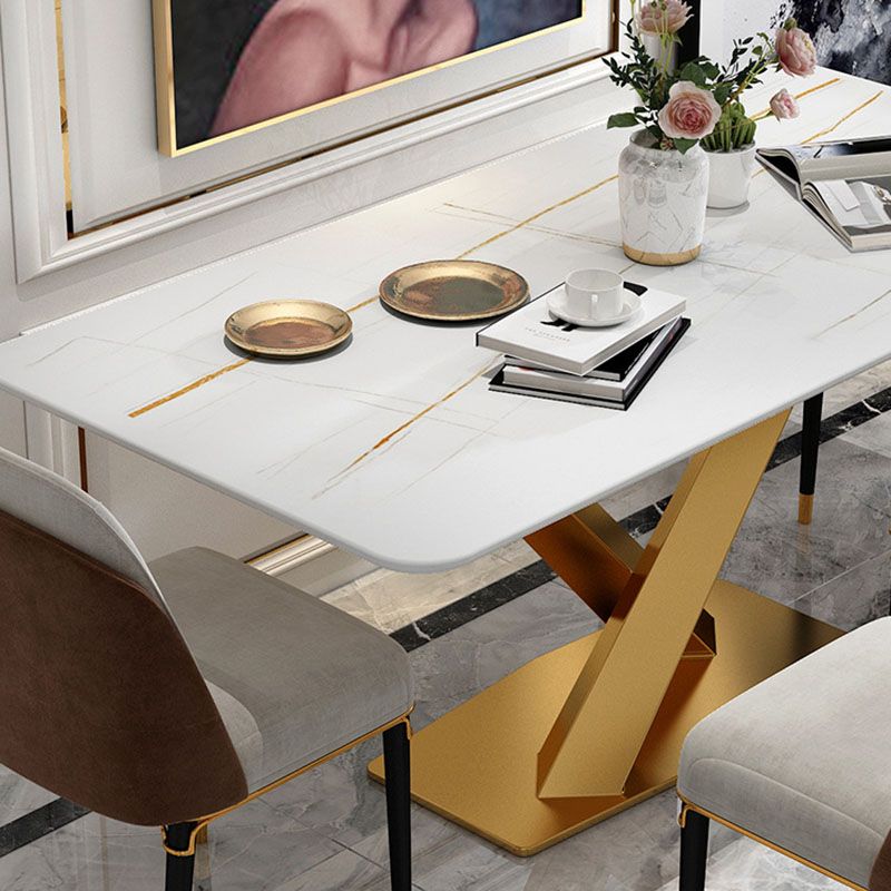 Luxury Dining Room Dinner Table Stone Rectangle Pedestal Dining Table