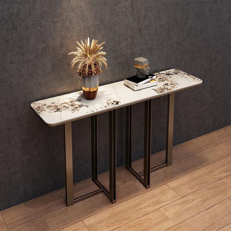 Stone Rectangle Console Table 1 Shelf 33.46" Tall End Table for Hall