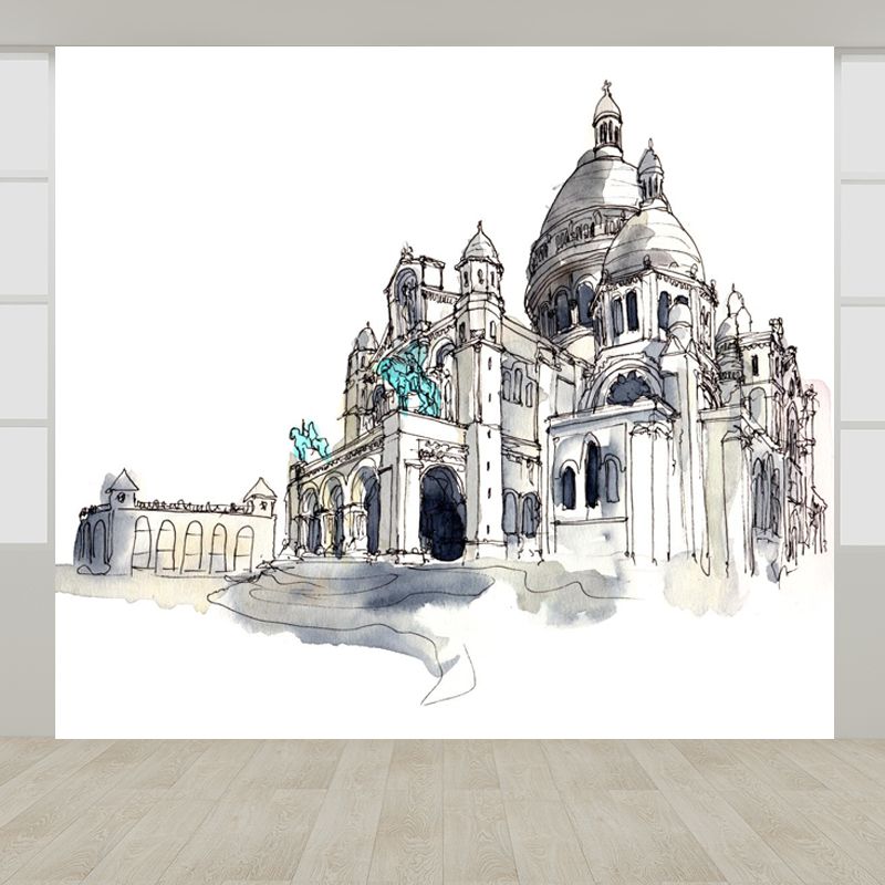 Stain Resistant Architecture View Mural Non-Woven Contemporary Wall Covering for Kitchen