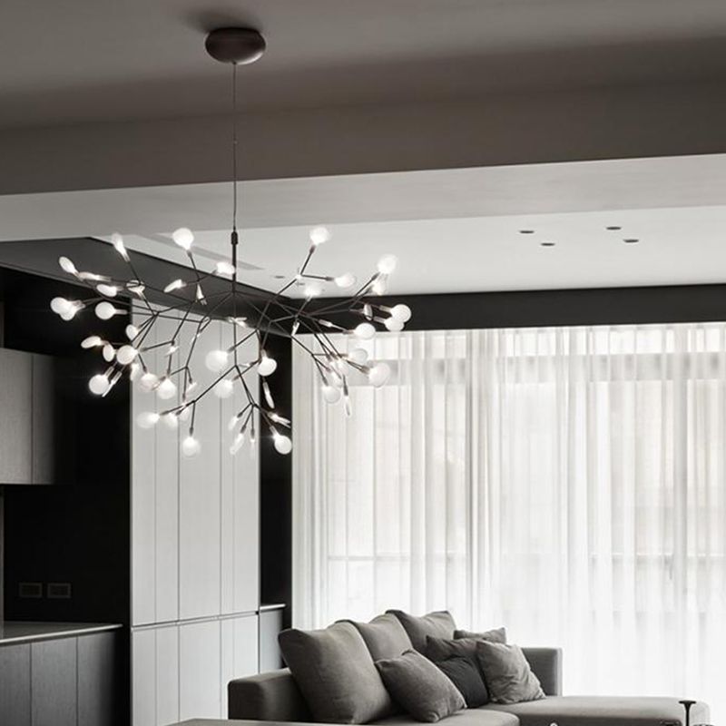 Metal Branch Shape Chandelier Postmodern Fireflies Hanging Lamp for Restaurant