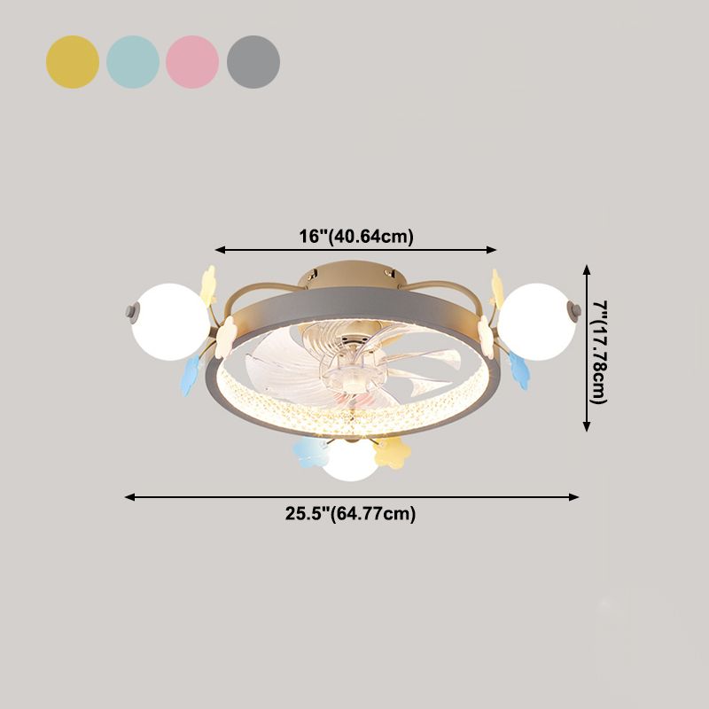Macaron Circular Ceiling Fan Light Acrylic Bedroom Semi Flush Ceiling Light