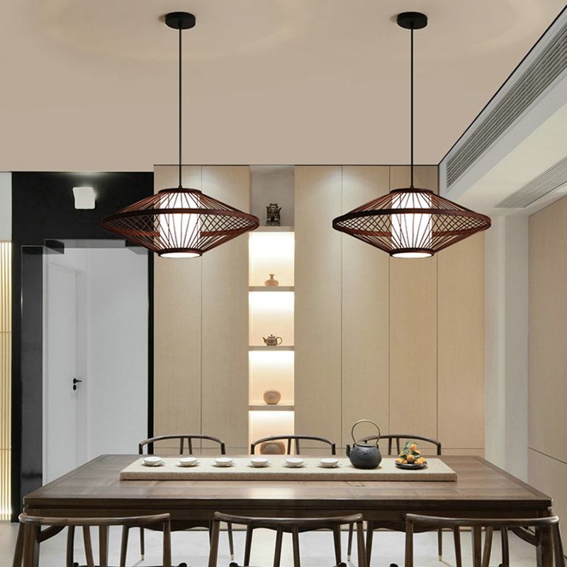 Flying Saucer Pendant Light Fixture Chinese Bamboo 1 Light Restaurant Suspension Pendant