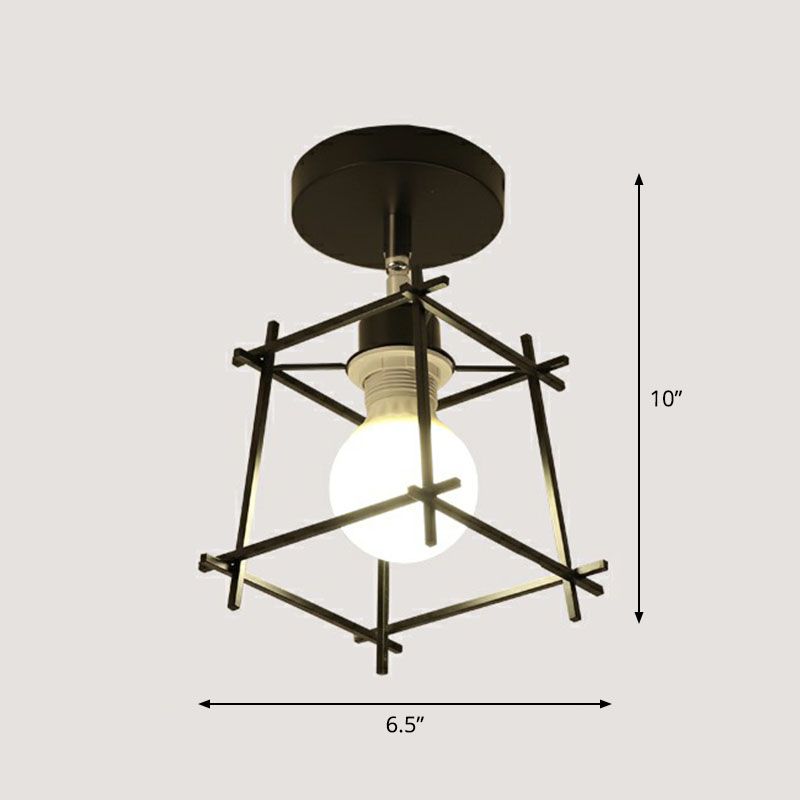 Retro Geometric Semi Flush Mount Lighting 1 Head Iron Flush Mount Fixture for Entryway