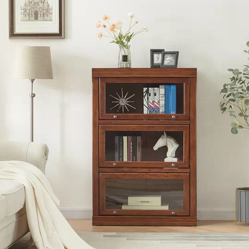 Closed Back Bookcase Modern Solid Wood Rectangular Shelves with Doors