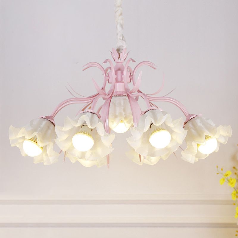 Estilo pastoral lámpara de lámpara floral crema ligera de vidrio colgante para comedor para comedor