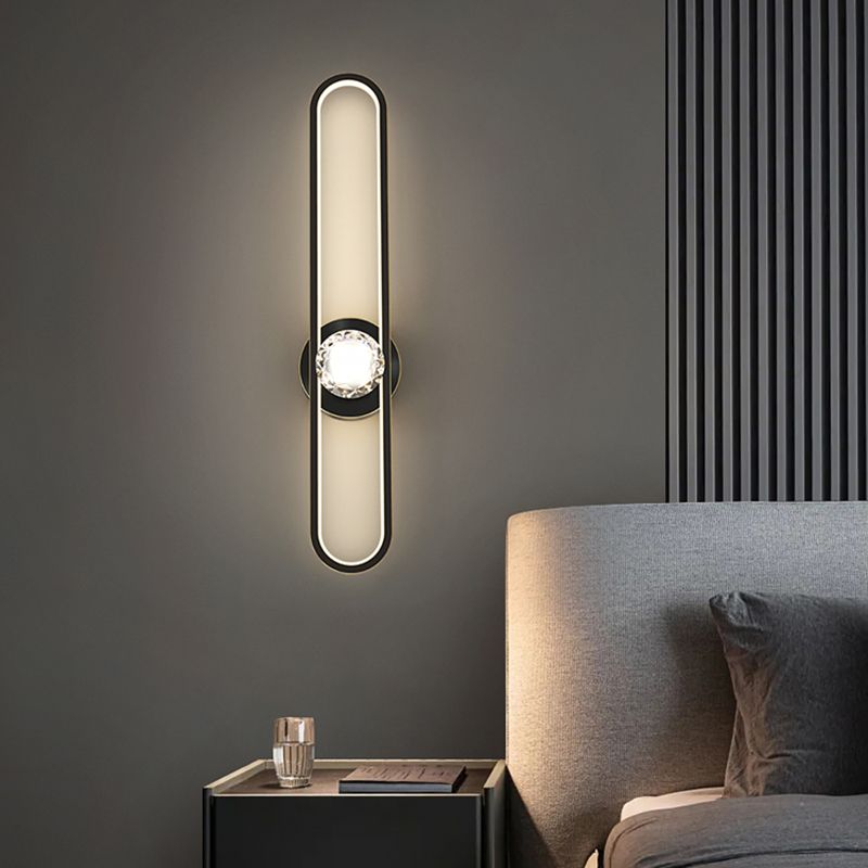 Modern Brass Wall Light Oval LED Wall Sconce with Crystal for Living Room