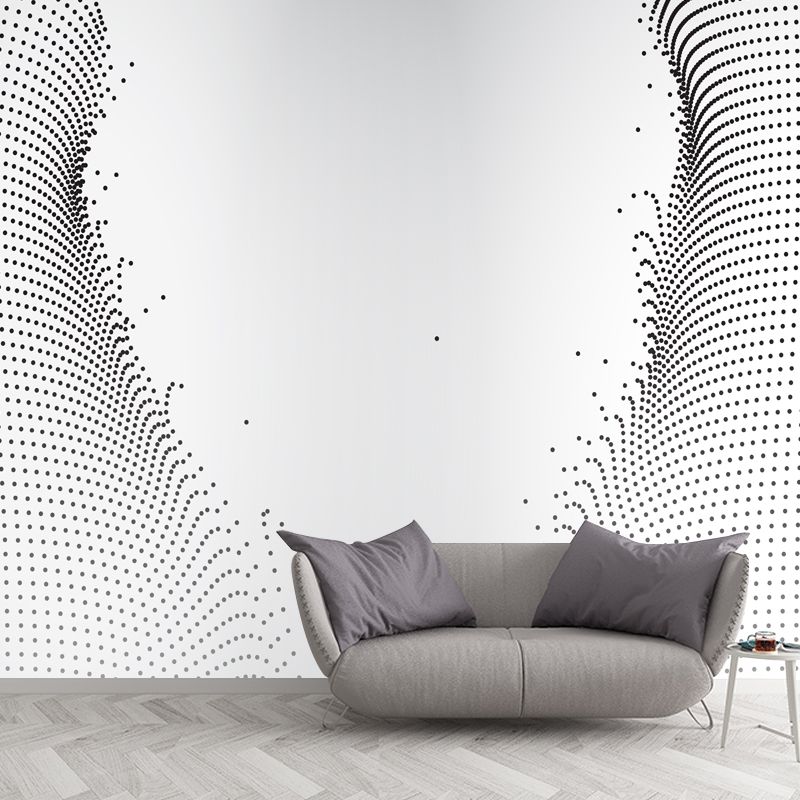Modern Art Broken Net Mural Non-Woven Waterproof Black-White Wall Covering for Accent Wall