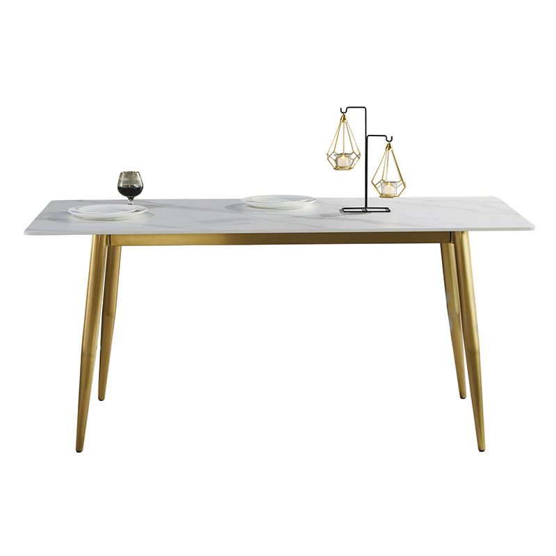 Rectangle Luxury Dining Table Sintered Stone Top Desk with 4 Metal Legs