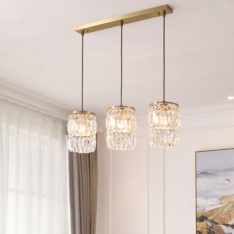 Modern Style Cylinder Island Lighting Fixtures Crystal 3- Light Island Pendant Lights