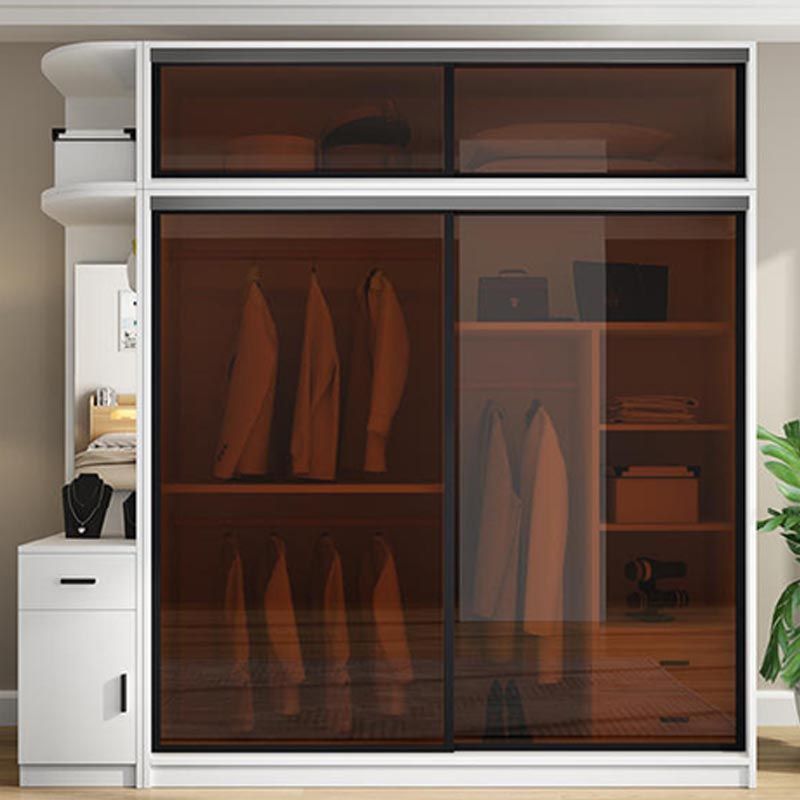 Modern Wardrobe for Home Mirrored Finish Cabinet with Glass Doors