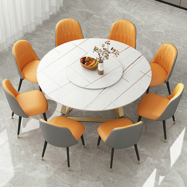 Modern Style Sintered Stone White Dining¬†Room¬†Set with Round Table Home Dining Table Furniture