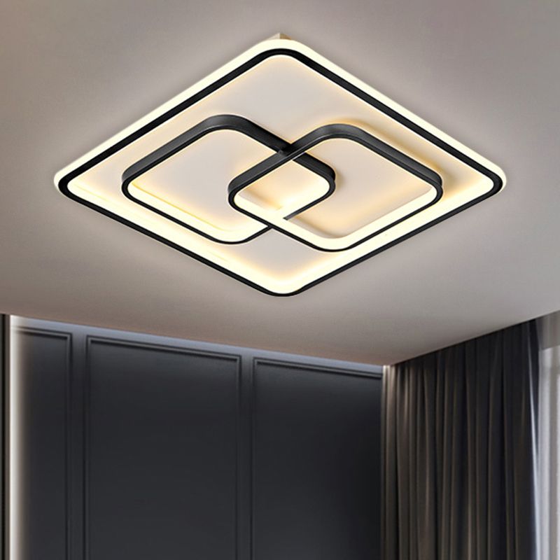 Black/Gold Square Flush Mount Lamp Modernist LED Metallic Ceiling Fixture in Warm/White Light, 16.5"/20.5" W