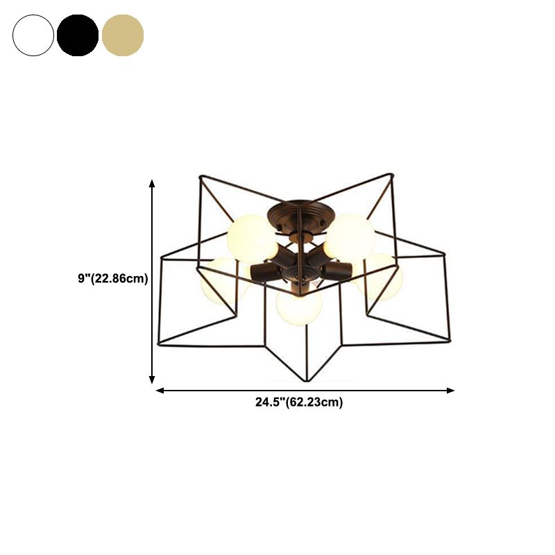 Metal Star Shape Flush Mount Light Industrial 5 Lights Flush Mount Ceiling Fixture