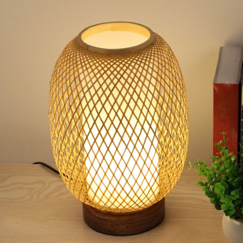 Lampada da scrivania Lanterna Bamboo giapponese 1 Testa BEIGE LIGHT CON BASE DI INGGIO