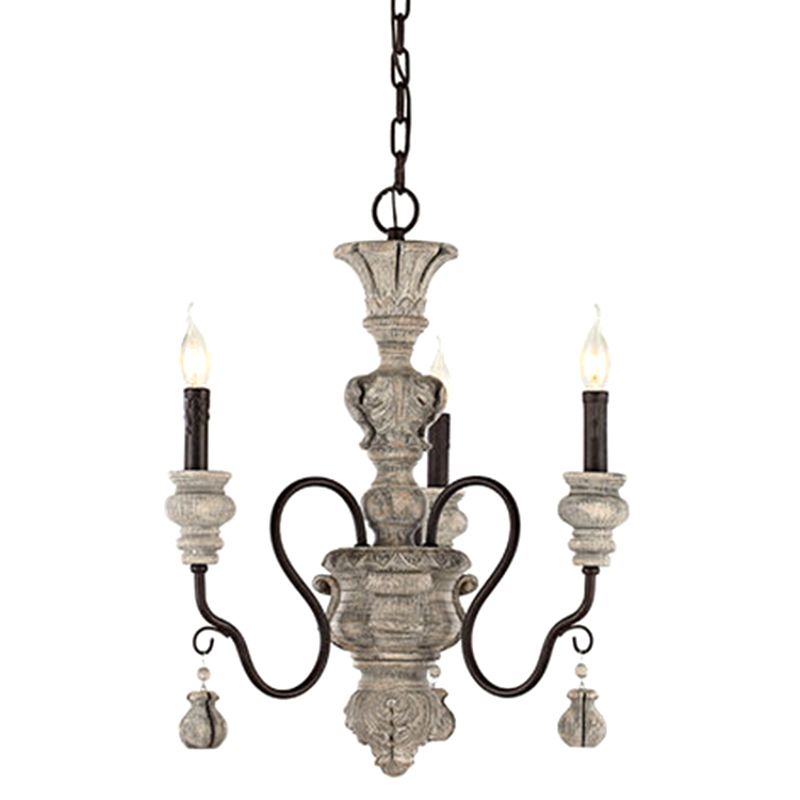Candelabra Living Room Ceiling Lighting Traditional Resin 3 Heads Grey Chandelier Light Fixture