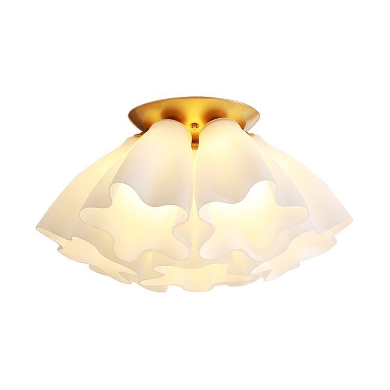 Bedroom Flush Mount Light Modern Gold Ceiling Light Fixture with Floral Glass Shade