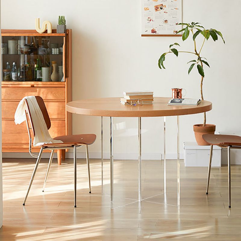 Pine and Acrylic Round Dining Table Modern Natural Dinner Table Kitchen Home