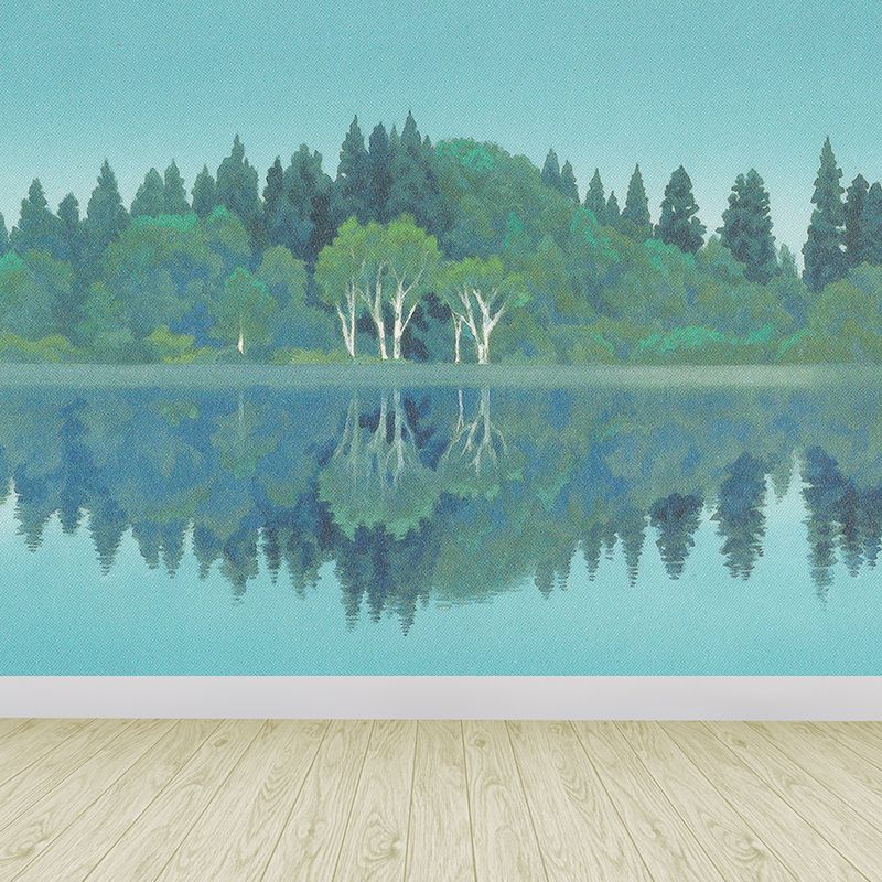 Blue Riverside Woodland Mural Wallpaper Botanical Contemporary Stain Resistant Wall Art