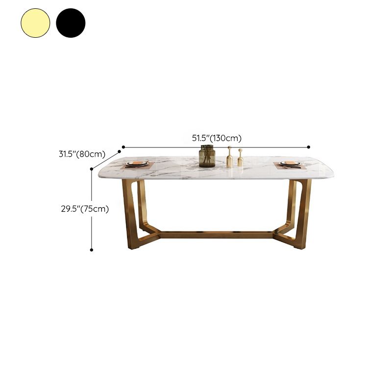 Rectangle Trestle Base Dining Table Glam Style Stone Kitchen Desk