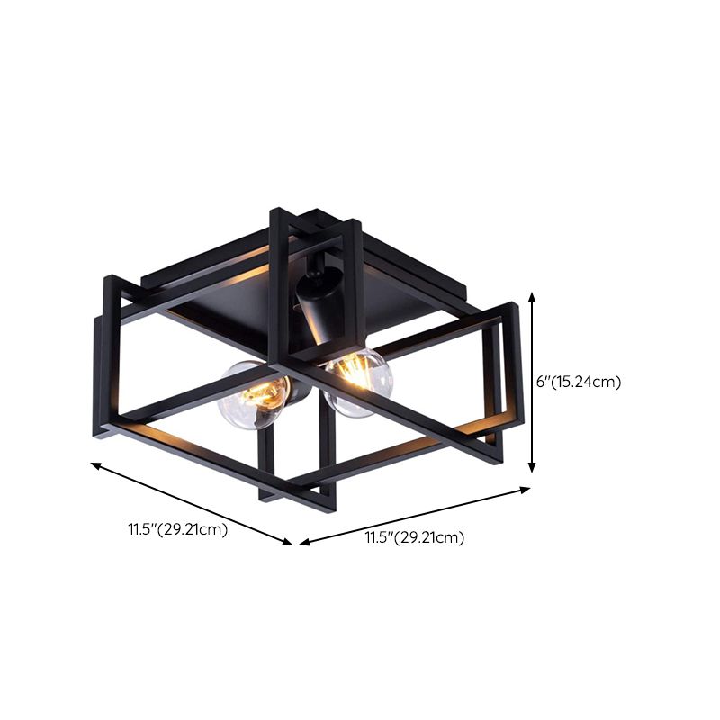 Industrial Iron Frame Ceiling Flush 2 - Light Flush Mount in Dark Black