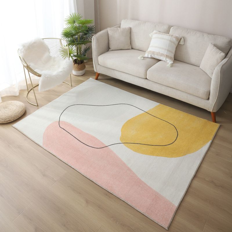 Black Color Block Rug Polyester Modern  Rug Washable Rug for Living Room