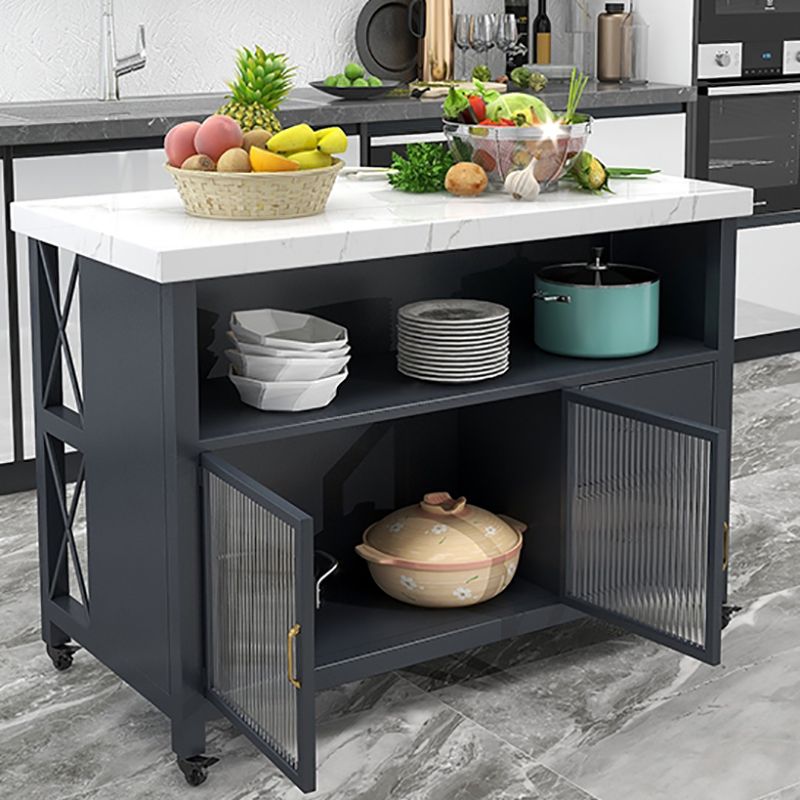 Modern Rolling Kitchen Cart Marble Rectangular Kitchen Island Cart with Storage Cabinet
