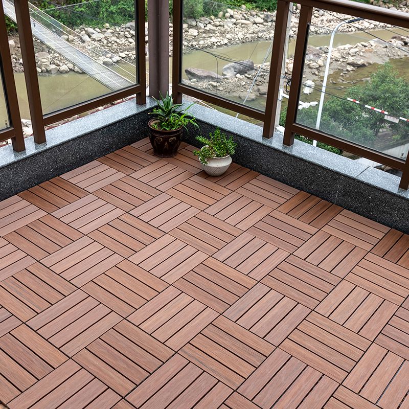 Tradition Square Wood Tile Wire Brushed Brown Engineered Wood for Patio Garden