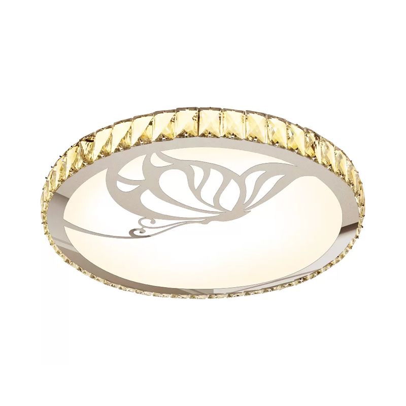 Crystal Round Ceiling Fixture Modernist LED White Flush Light in Warm/White Light with Butterfly/Petal Pattern