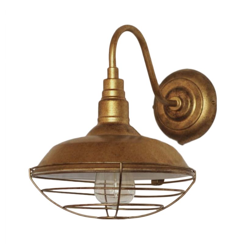 Messing Drahtschutzwandbeleuchtung mit Scheunen Schatten Antiquen Stil Metallic 1 Light Flur Leuchtenbeleuchtung
