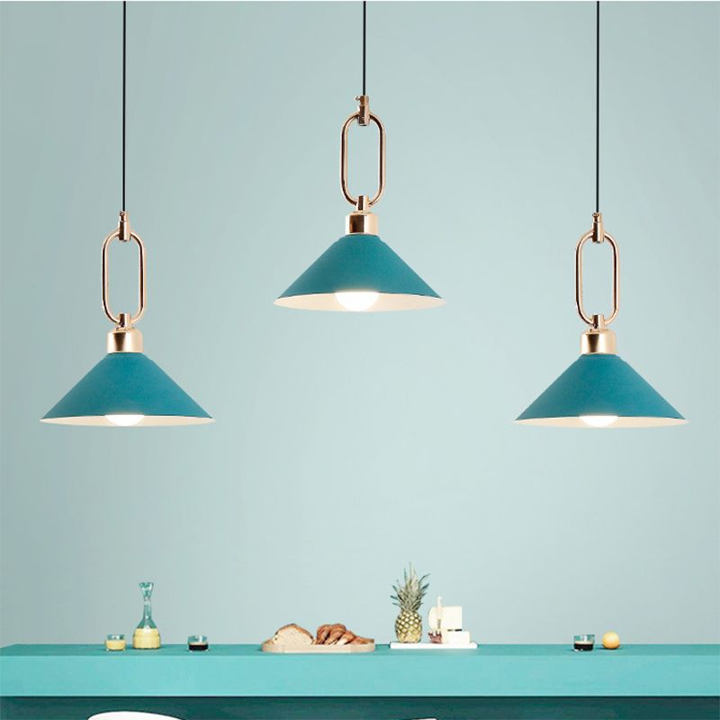 Macaron Single-Bulb Pendant Light Conical Plafond Lampe avec ombre en métal et anneau ovale