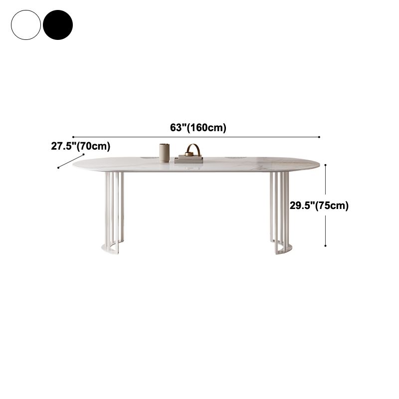 Oval Dining Table Modern Stone Top Dining Table with Double Pedestal