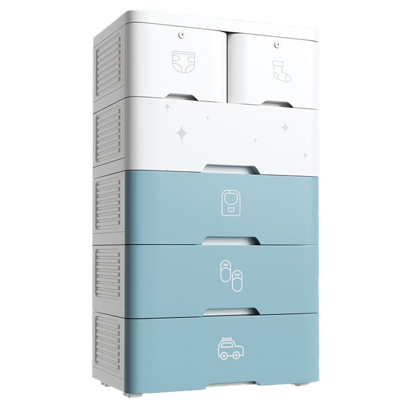 Pink and Blue Non-Hanging Armoire Modern Plastic Storage Cabinet with Drawers