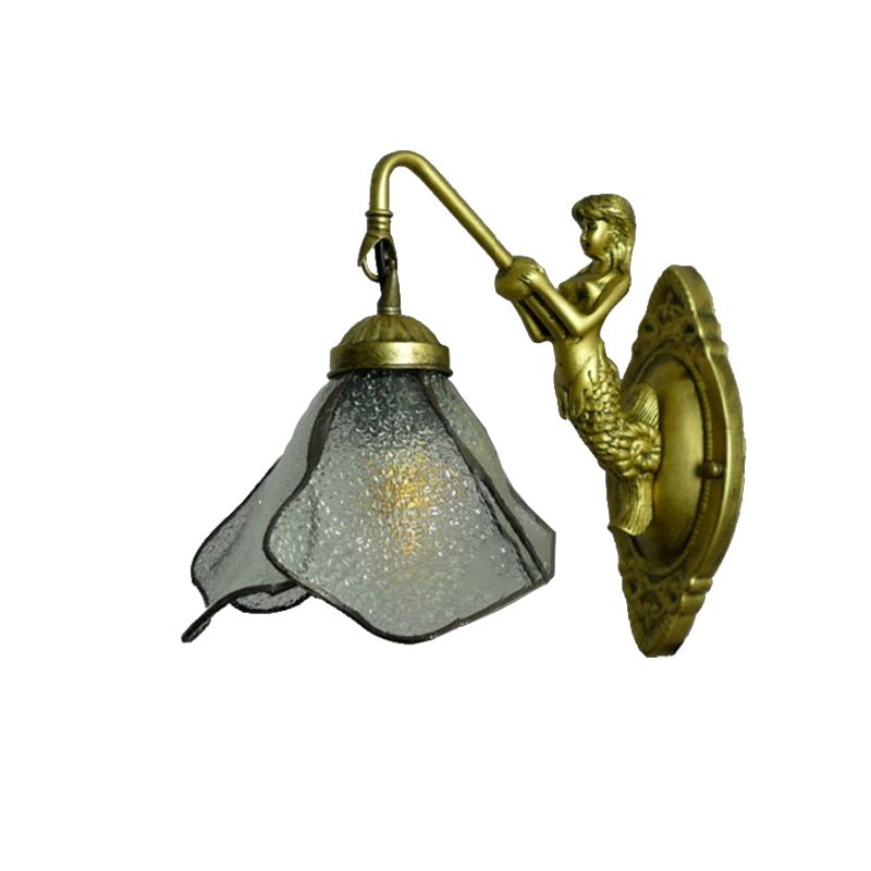 1 Head Petal Wall Mount Lighting Tiffany Blue/Clear/Pink Glass Sconce Light Fixture with Mermaid Backplate
