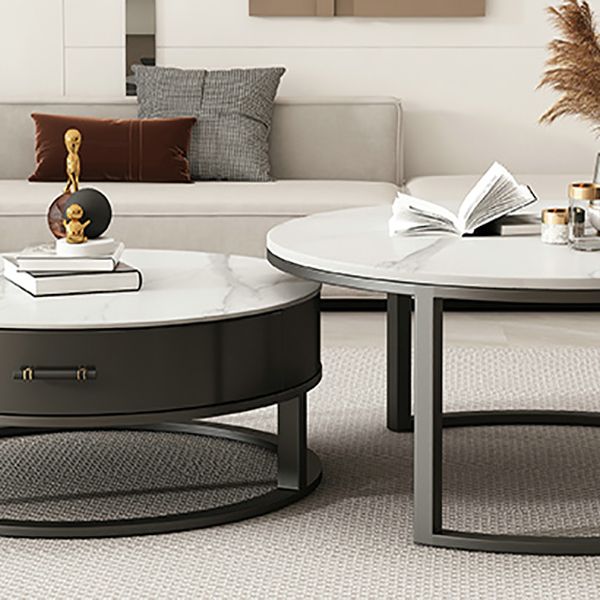 Slate Coffee Table Set Frame Cocktail Table with Storage Drawers