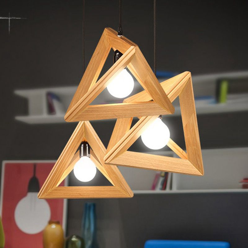 Beige houten driehoek hangende licht lichte Noordse moderne stijl 1 lichte restaurant plafond hanglamp